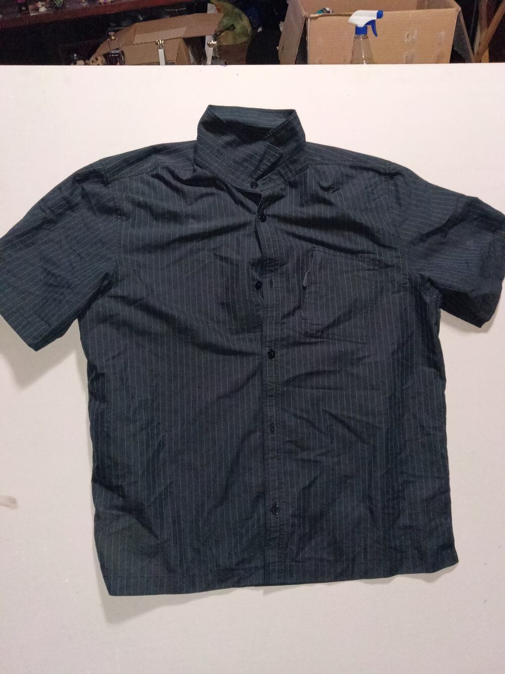 Nike Jordan Brand Pinstripe Short Sleeve Button Down Shirt Black/Grey XXL